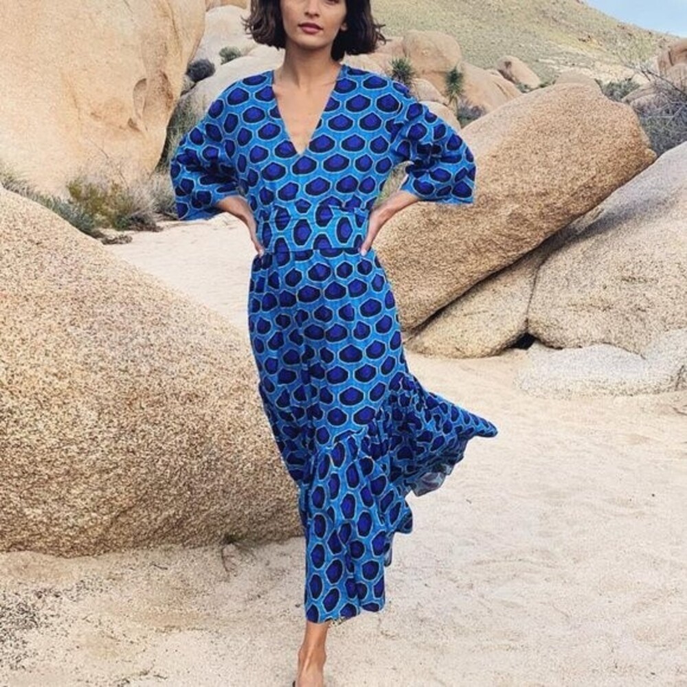 RHODE Blue and Black Ikat Maxi Dress